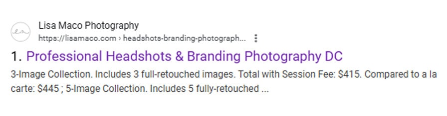 Professional Headshot Package costs $415 for 3 Images